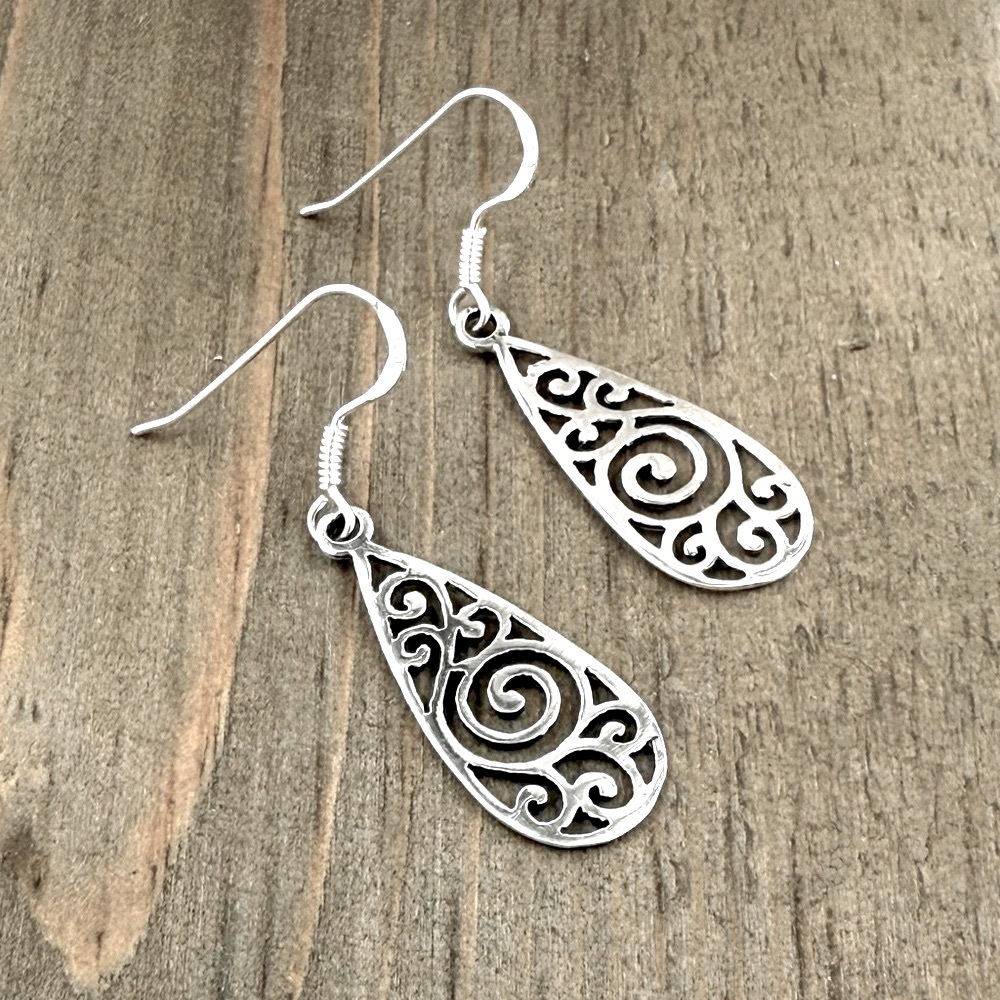 925 Sterling Silver Swirl Design Dangle Earrings! Hypoallergenic! NEW! - Picture 4 of 6